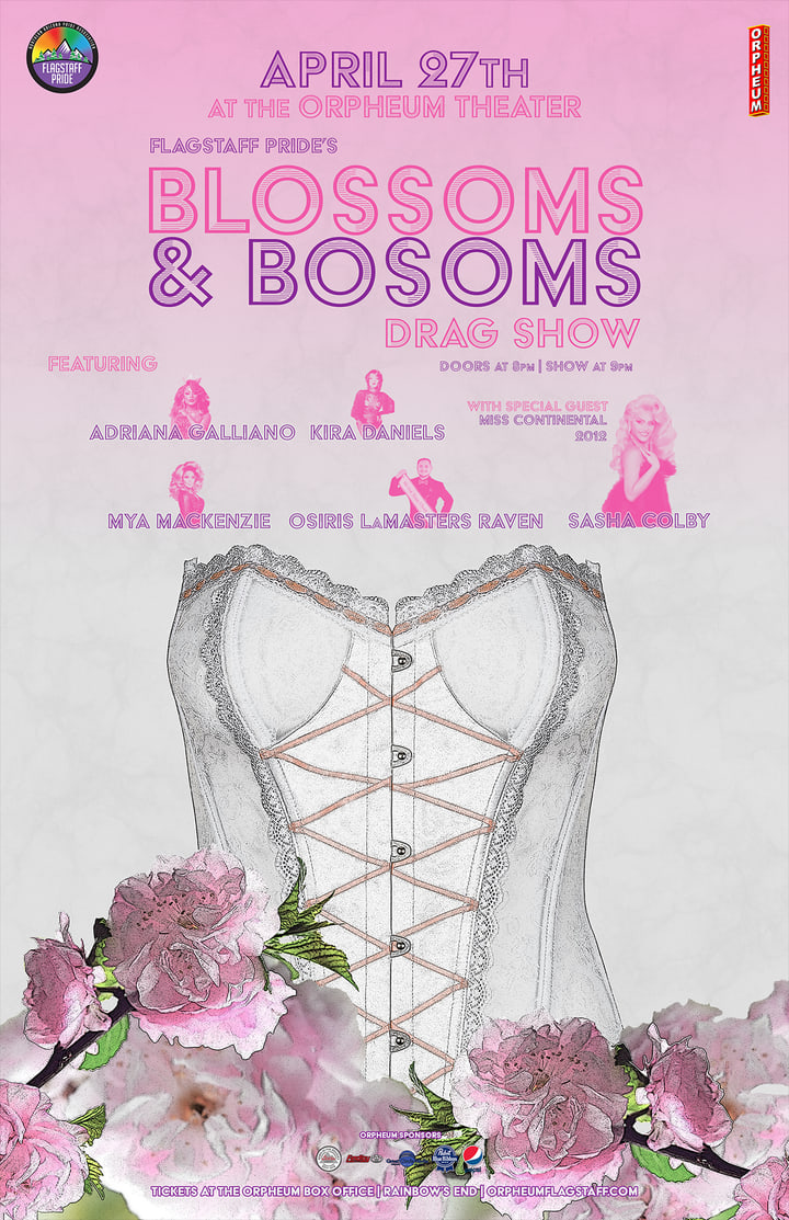 Blossoms & Bosoms drag show poster