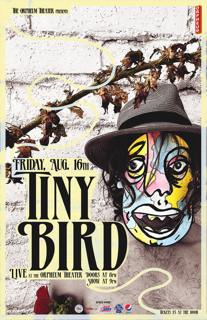 Tiny Bird poster with a painted face